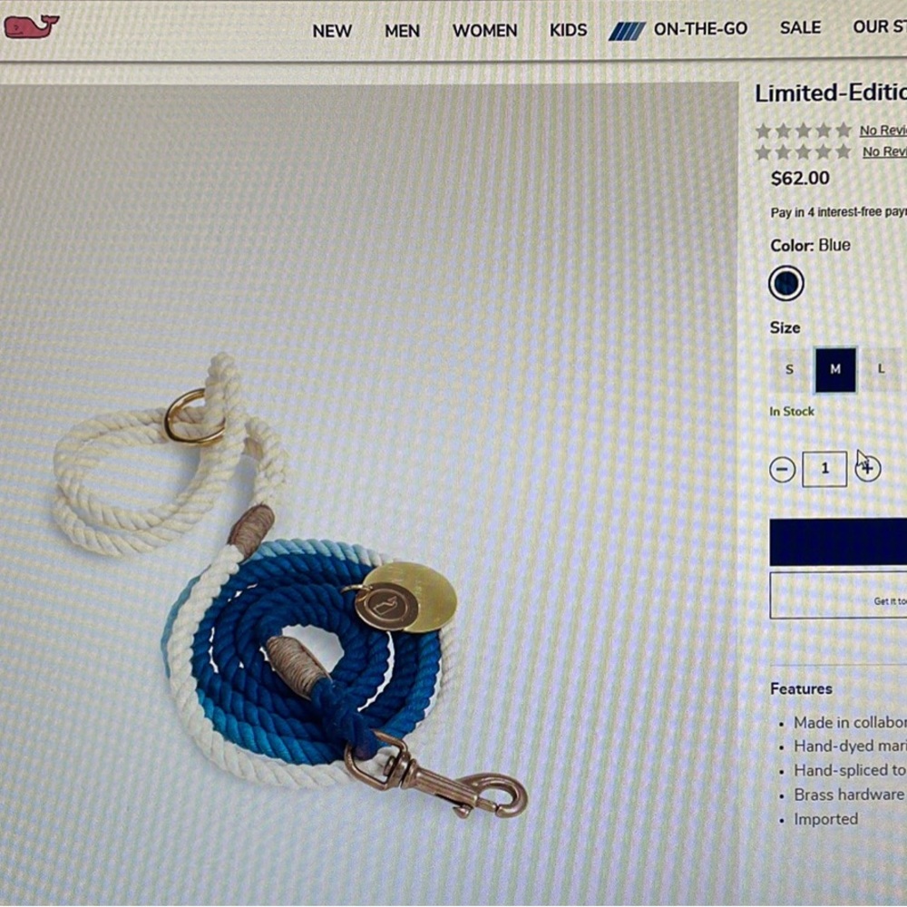 Vineyard Vines Limited-Edition Ombré Rope Pet Leash size Medium
